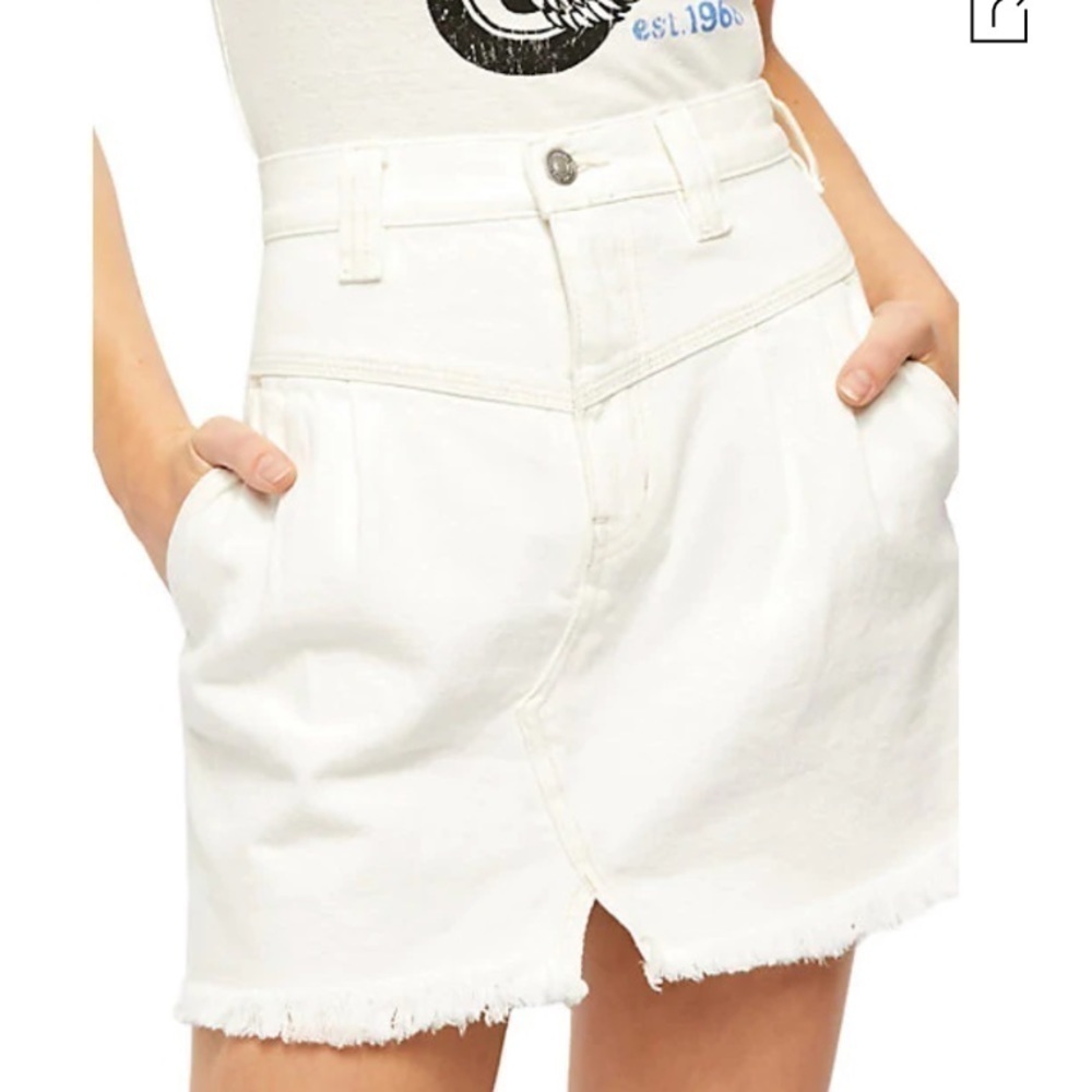 Free People Women's Sidecar Mini Jean Skirt White in Size 25